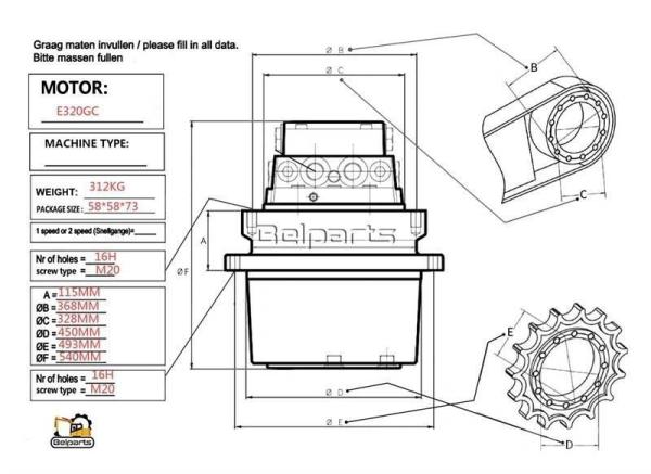 E320GC Excavator Travel Gearbox 320KG for CAT 320GC