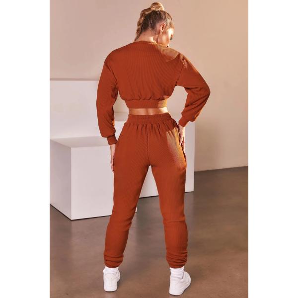 250gsm пошутило над наборами урожая рукава установленного круглого Neckline 2 частей длинными верхними и Cuffed Joggers