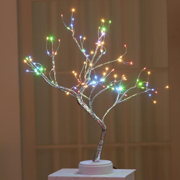 108 LED USB 3D Table-Lamp Copper Wire Christmas Fire Tree Night Light for Home Holiday Bedroom Indoor Kids Bar Decor Fairy Light