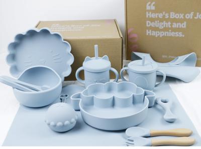 O bebê por atacado Geschirr conduziu desmamar o produto de alimentação do grupo dos utensílios de mesa do bebê do silicone da placa da bacia da colher da bacia da colher do babador do silicone