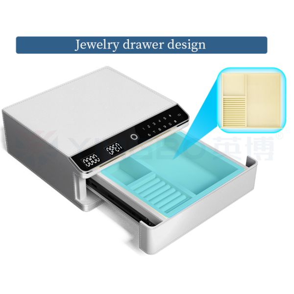 Leather-Covered Small Jewelry Safe Box with Auto Pop-up & Metal Sliding Rail