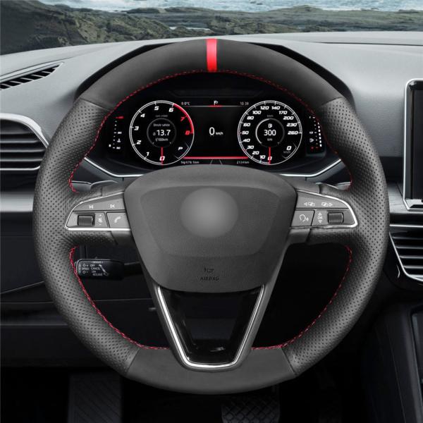 SEAT LEON 5F1 2016 2017 2018 2019 2020 Hand Sewing Leather Suede Steering Wheel Cover