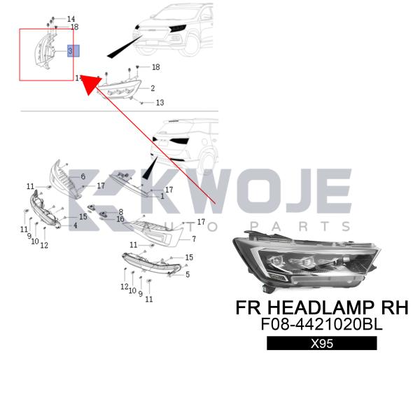 Chery Jetour X95 LED Headlight Assembly OEM F08-4421020BL