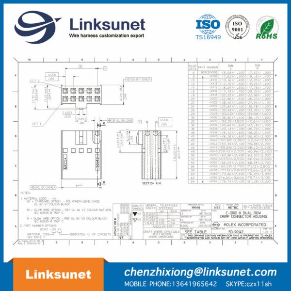 MOLEX Black Male Female Wire Connectors 2.54mm Pitch C - Grid III Crimp Connector Housing Dual Row 6 Circuits