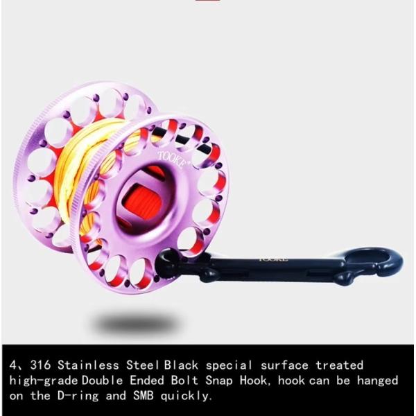30M Aluminum Retractable Dive Reel With Black Stainless Steel Bolt Snap