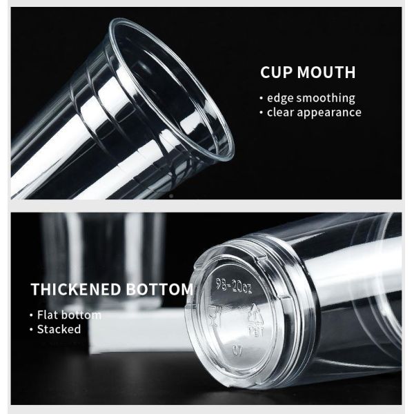 12 16 24 Oz PET Cold Drink Plastic Cold Cup with Flat Lid for Smoothies
