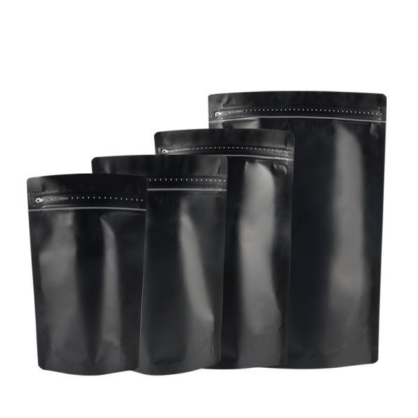 Matte Black Finish Foil Stand Up Zipper Packaging Bag Coffee Bag With Gold Strips