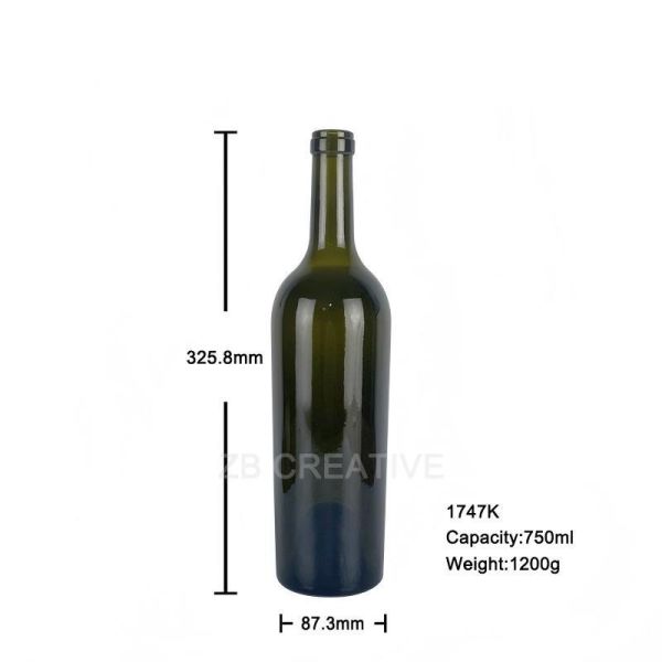 Ultra Heavy Tapered Bordeaux Shaped Bottle Cork Top 750ml  For Icon Wine 1200g 1747K