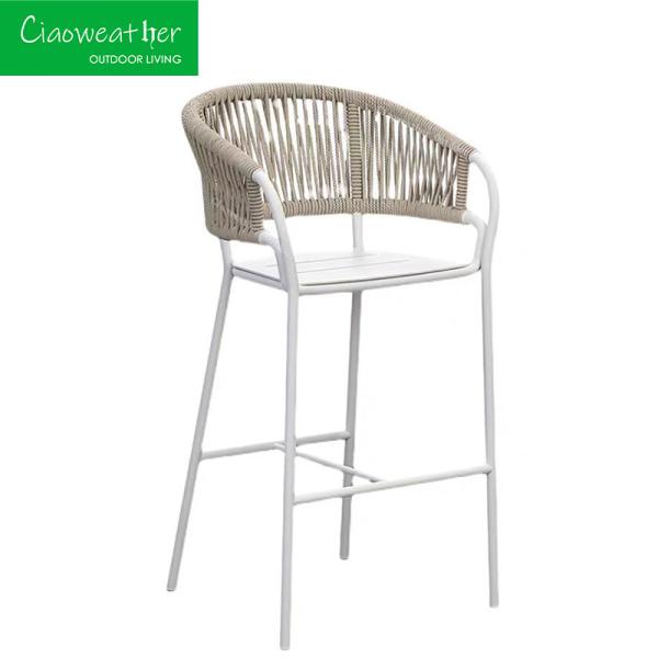 Outdoor Garden Aluminum Frame Rattan Bar Stool Chair for Hotel Courtyard Patio Furniture
