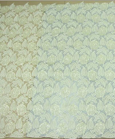 Chemical lace with Red/Pink /Orange Color  + Embroidery Sequin Lace Fabric