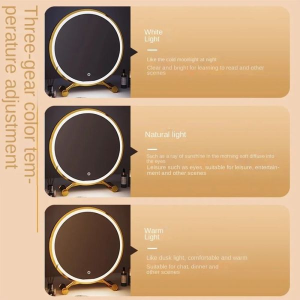 adjustable three levels light and mirror angle Desktop Smart LED cat ear make-up mirror light (WH-MR-94)