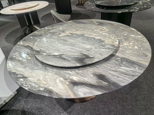 Italian Palissandro Blue Marble Round Dining Table with Polished Surface and Gray Blue White Veins