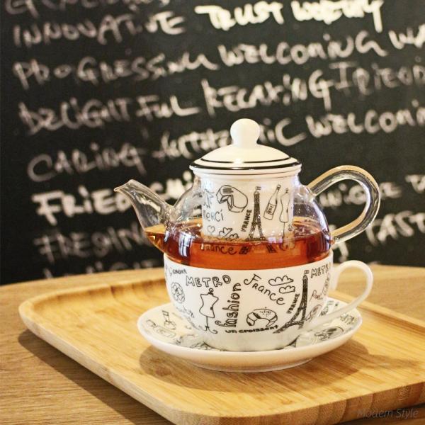 Convenient One Person Porcelain Tea Infuser Mug With Glass And Stackable Teapot