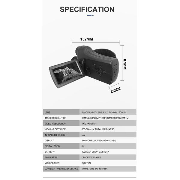 4K HD Video Handheld Night Vision 8X Digital Zoom Long Distance