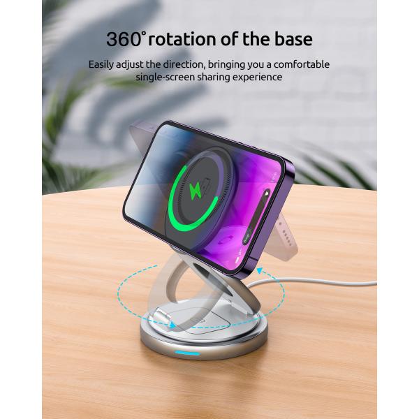Zinc Alloy 3 in 1 Wireless Charging Station Fast Charging 360 Rotating Folding
