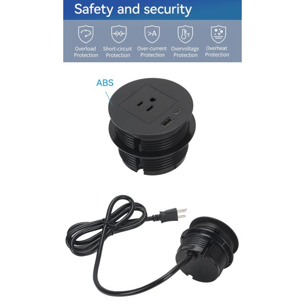 Table Mounted Grommet Power Outlet Plug Sockets QC3.0 USB 80mm UL Standard
