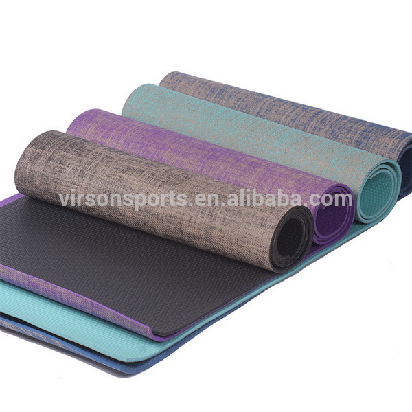 Ningbo virson custom printing Natural Jute + eco friendly PVC yoga mat for yoga
