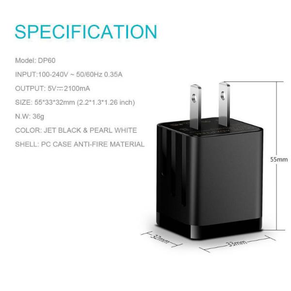 ABS Cell Phone Charger Adapter / Dual USB Fast Charging Wall Adapter For Samsung A21