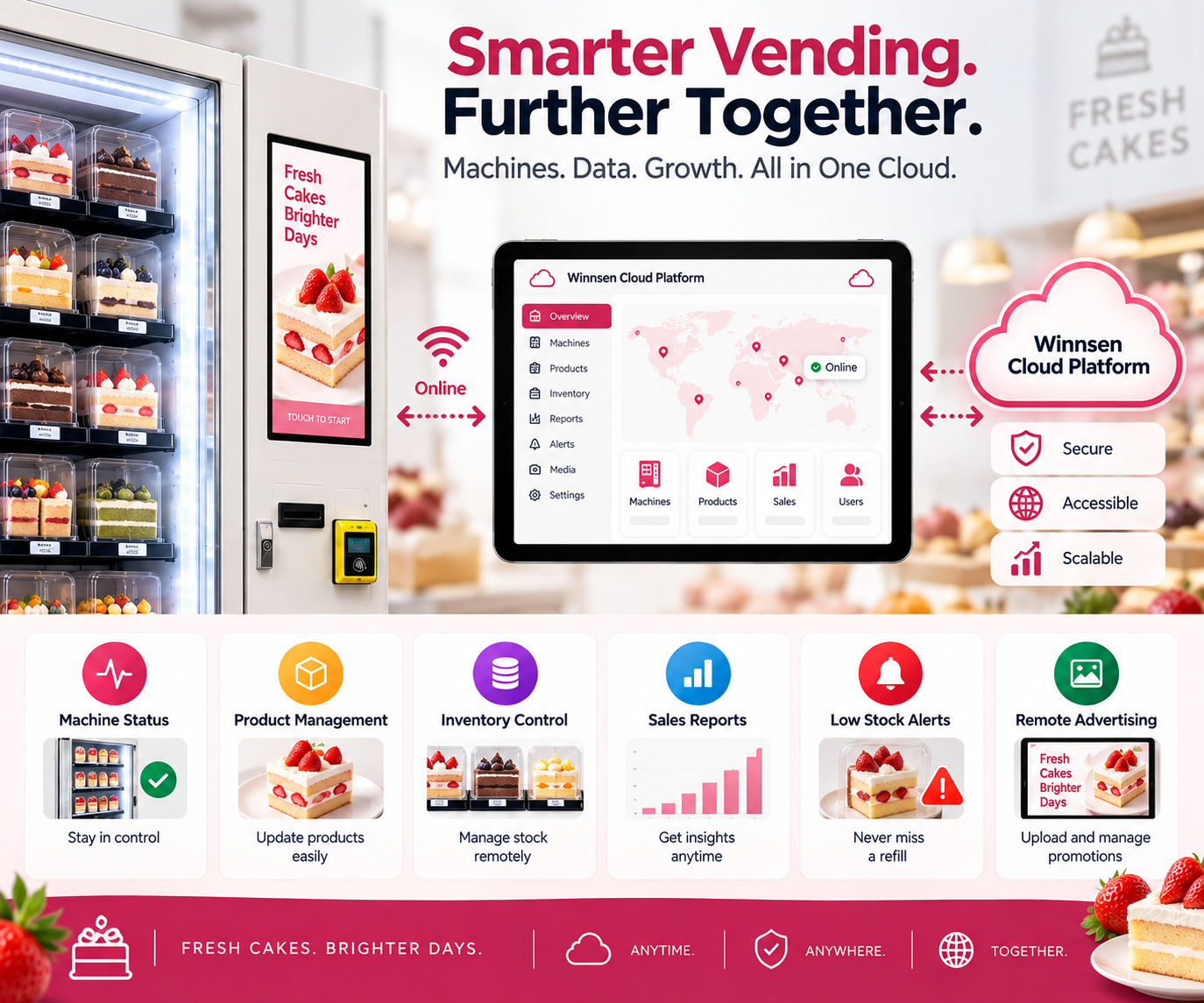 Winnsen Smart Refrigerated Vending Machine with Elevator for Cake Shop Dessert Display