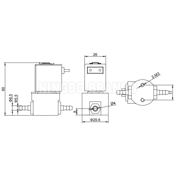 Dimension-logo 6.5 мм шланг Барб Противокоррозионная изоляция соленоидный клапан для химической кислоты щелочной