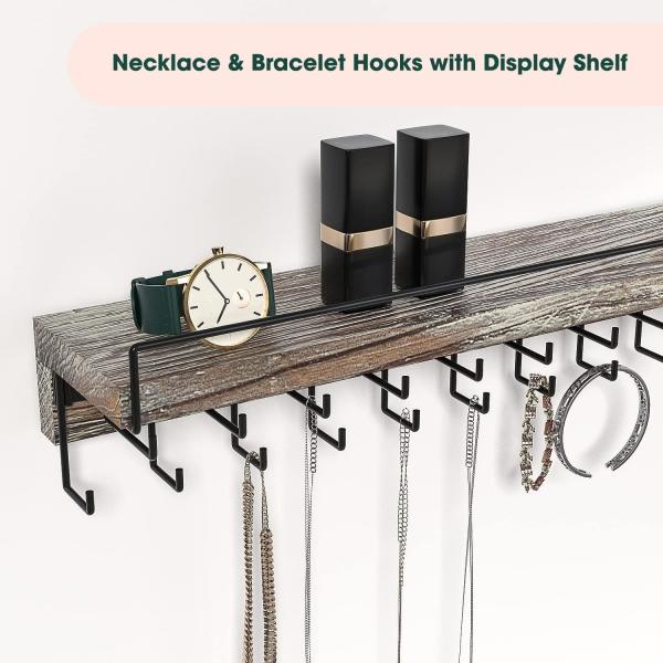 Custom Rustic Farmhouse Wood Earring Display and Clear Acrylic Necklace Wall Mount Holder