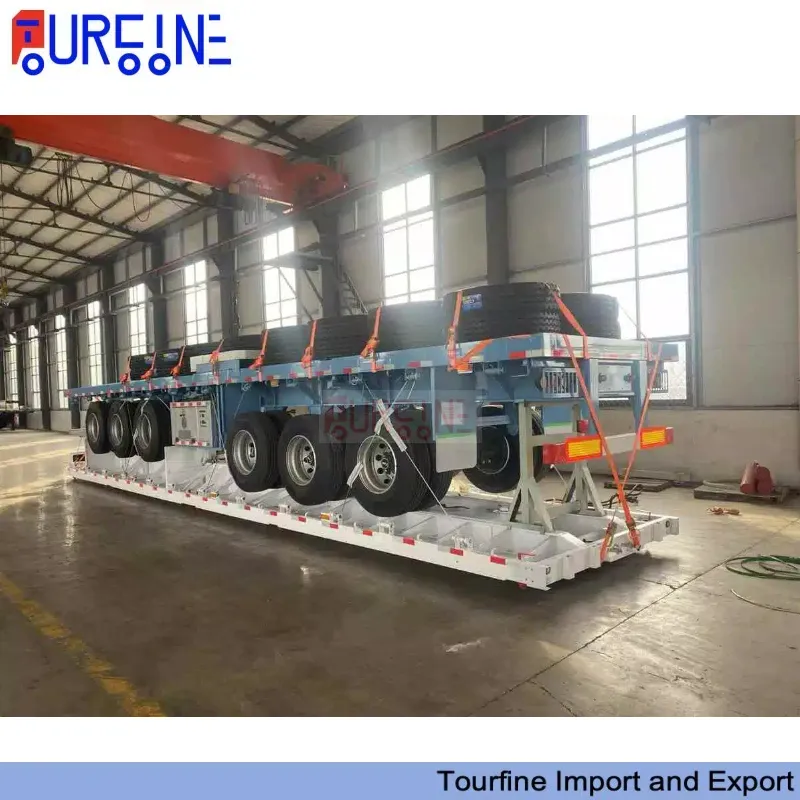 5 Axle 80 Ton Low Bed Semi Trailer With Reinforced Steel Frame For Heavy Equipment Transport