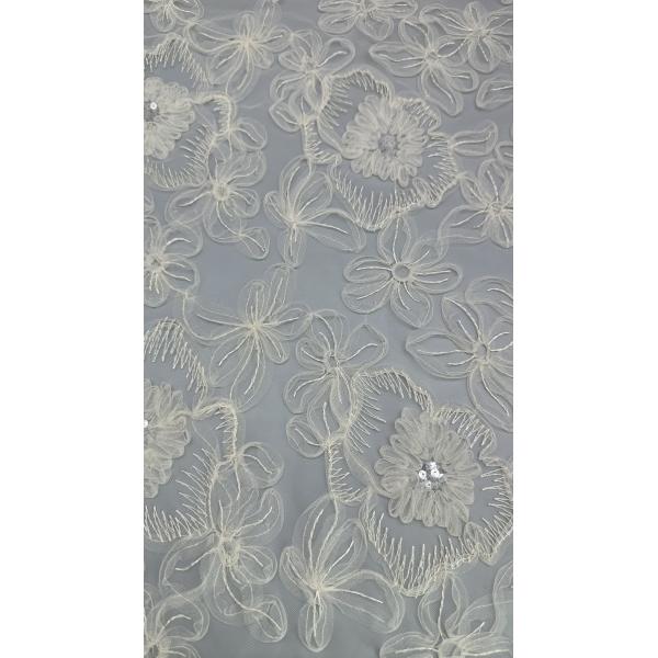 Mesh White Floral Pleated Lace Fabric for Gowns High Intricate Embroidery Wedding Dresses