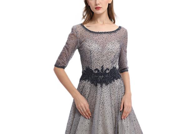 Gradient Ramp Half Sleeve Formal Dresses , Sequined Sash Long Formal Dresses