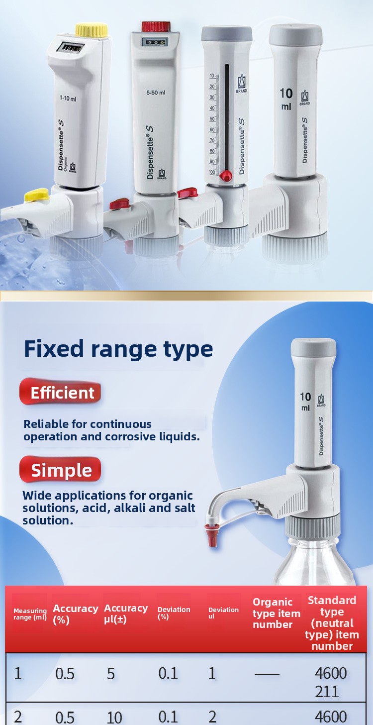 Bottle Top Dispenser Titration Device Dispensette Digital Vernier Organic Universal Trace Package One Made in Other Country