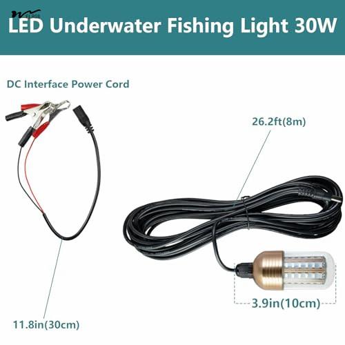 12V 30W IP68 Underwater Fish Finder Lamp Plastic Aluminum LED Night Fishing Light