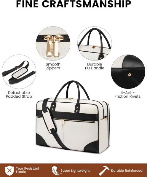 Large Beige  Carry On Overnight Duffle Airplane Approved Travel Bag with Laptop Compartment
