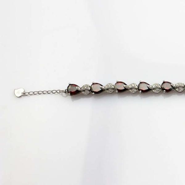 Sterling Silver Created Garnet Clear CZ Diamonds Tennis Bracelet(B02GARNET)