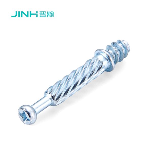 JH-2171 Vis de fixation pour meubles avec finition zinc bleu, tige filetée de 40 mm, boulon en acier au carbone étiré à froid, couple de 12 N, système de fixation à came