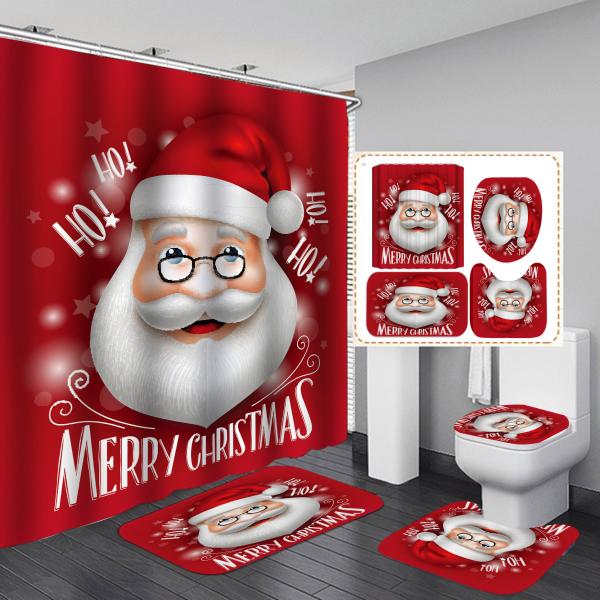 Polyester Christmas Xmas Snowman Shower Curtains Set Home Bathroom Accessories