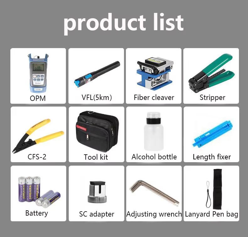 12pcs Ftth Fiber Optic Tool Kit Fibra Optica Power Meter Visual Fault Locator Kit