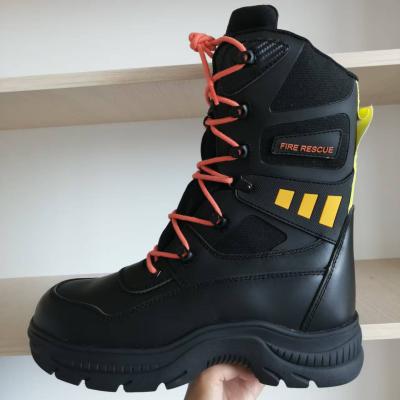 Black Cowhide Leather Work Firefighter Safety Boots Rubber Sole Steel Toe