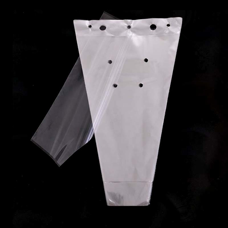 Recyclable Clear PE Cone Flower Sleeves Eco Friendly Plastic Bags For Valentine Rose Packaging