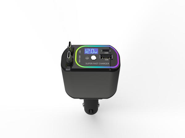 Retractable Cable 4 In 1 USB Car Charger 120W Fast Car Phone Charger