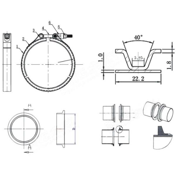 Quick Release Grooved 6 Inch Stainless Steel Exhaust Clamps