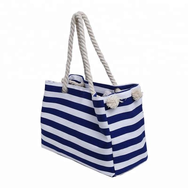 Large Capacity Canvas Striped Bag , Heavy Duty Ladies Beach Bag OEM Accepted