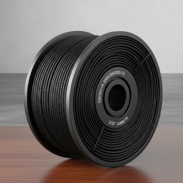 Black Galvanized Steel Aircraft Cable 3/32 Diameter 1000m Length with GBT20118-2006/DIN3055-72 Standard for Stage Curtain