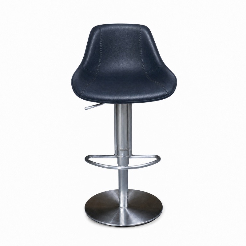 Swivel Bar Stool Height Adjustable With Faux Leather Seat Round Stainless Base