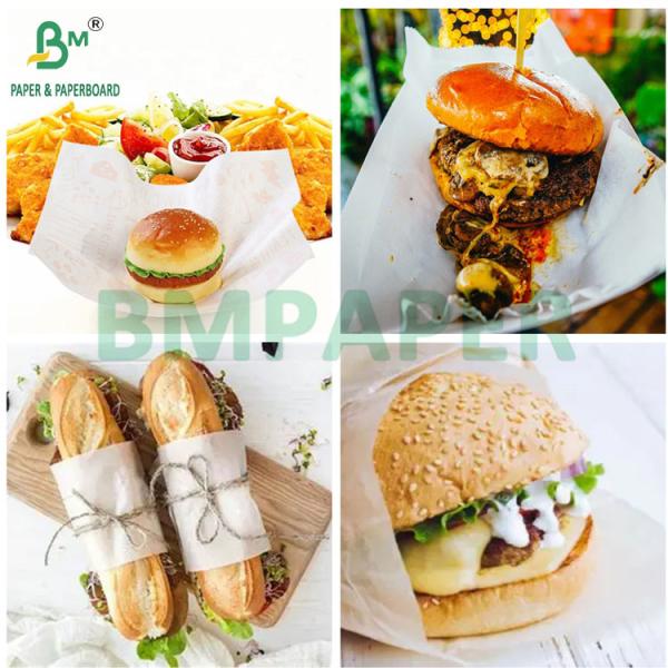 Oil-resistant 30grs 35grs White Wax Paper for Packing Sandwichs Hamburgers Papel blanco de cera resistente al aceite de 30 grs a 35 grs para embalaje de sándwiches hamburguesas