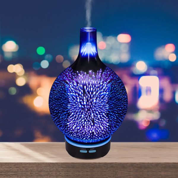 3D Glass Bottle Firework Night Light LED Ultrasonic Aromatherapy Essential Oil Diffuser for Household Aroma Humidifier