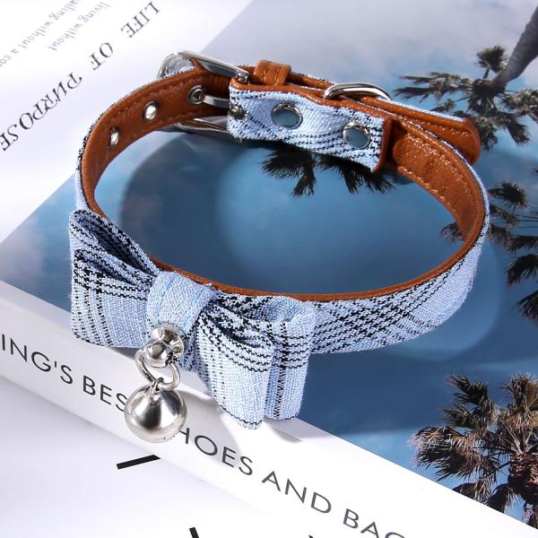 Polyester Fiber Pet Bowknot Dog Collar Oblique Stripe Cat Bell Collar