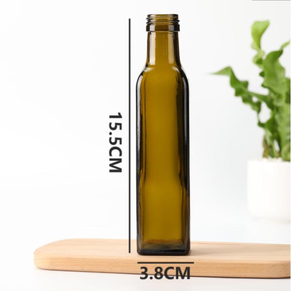Glass Collar Clear 500ml 750ml Dark Green Round Marasca Cooking Oil Bottle With Lid
