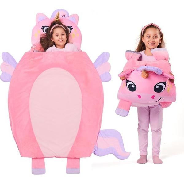 Pink Unicorn Toddler Nap Mat with Pillow & Blanket 60 x 39 for Kids Ages 3+
