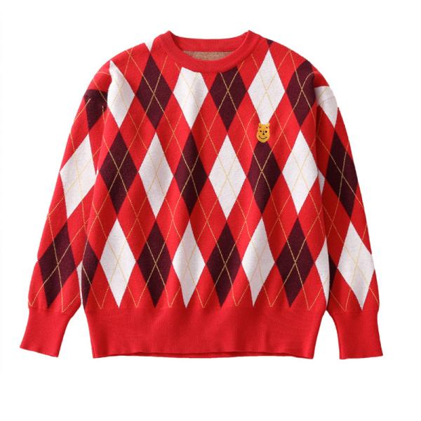 Stylish Pullover Parent-Child Sweater with Long Sleeve and Embroidery Accents for Winter season