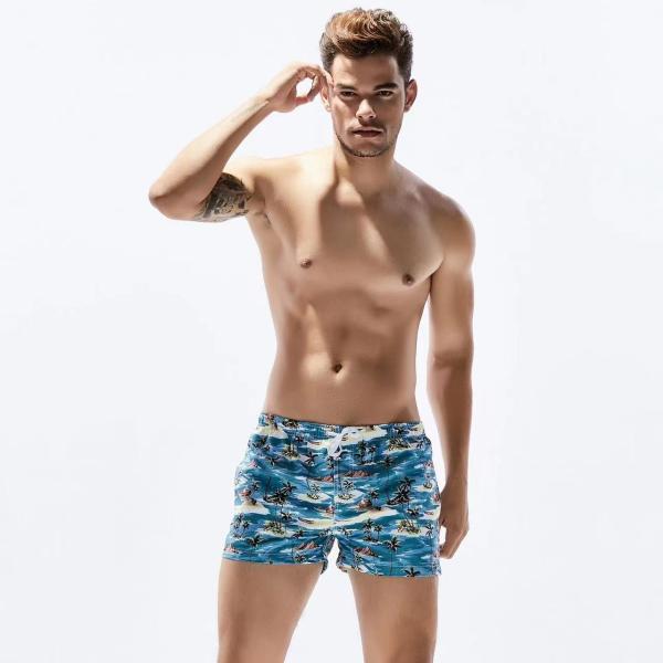 O short do desgaste da praia dos homens do verão imprimiu o short da nadada dos homens dos esportes da forma
