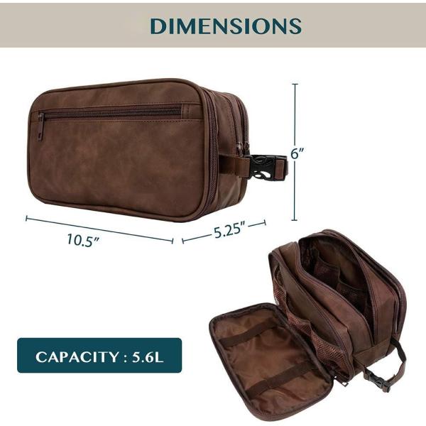 Dopp Kit resistente al agua de color marrón oscuro PU Bolso de afeitar de cuero organizador de bolso de viaje para accesorios higiene cosmética